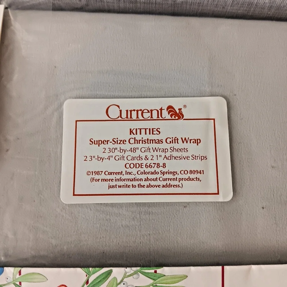 Current‎ Kitties Super Size Christmas Gift Wrap 1987 Vintage 30x48 Sheet 2 Cards
